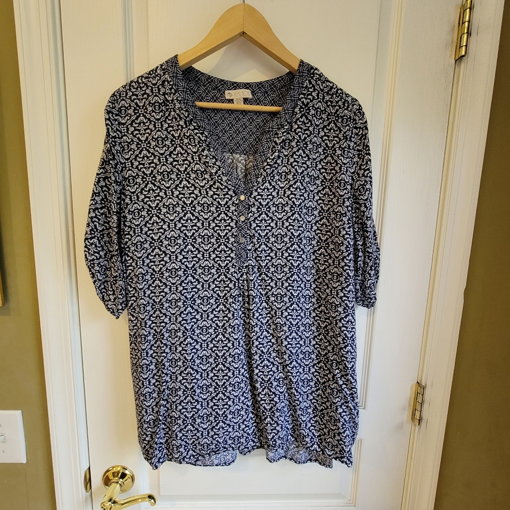 Blue and white lightweight blouse